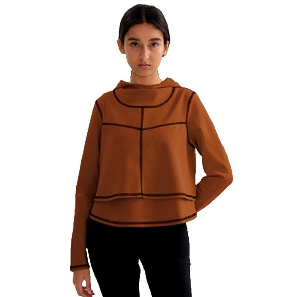 Cherfly Cropped Hoodie Women's Sz XL Rust Tiered Layers
